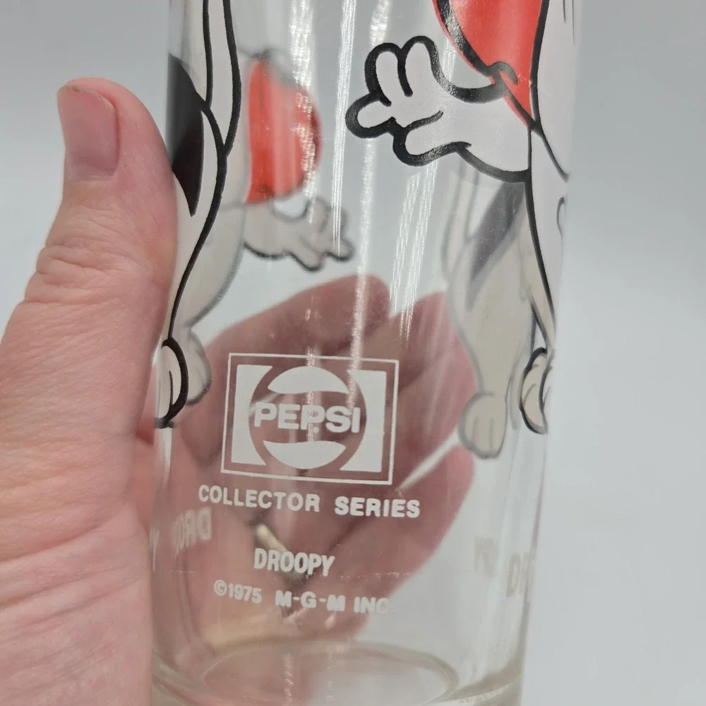 Droopy Pepsi Collector Series 1975 Drinking Clear Glass MGM Inc Vintage